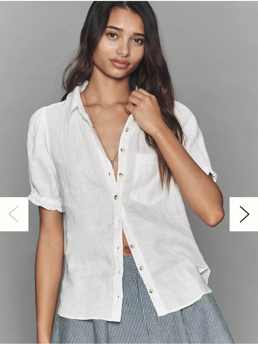 Anthropologie Pilcro Aly 100% Linen Puff-Sleeve Blouse white linen fabric Large